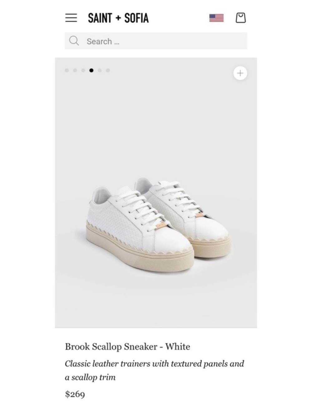 Saint + Sofia Brook Scallop Sneaker White Leather Platform Trainer Size 37 US 6